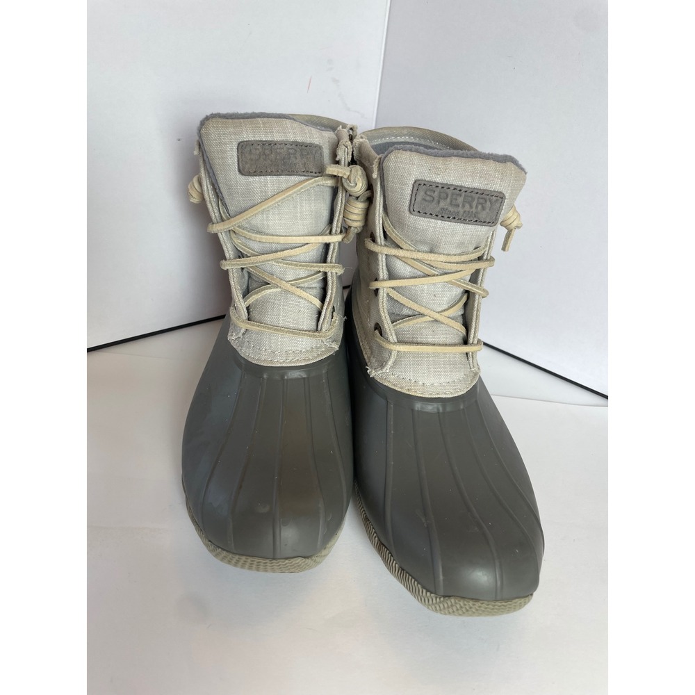 Sperry Saltwater Duck Boot Grey Canvas Waterproof Side Zip STS80411 Womens 7.5M